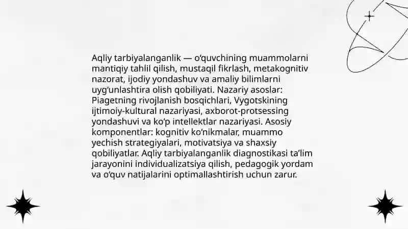 O‘quvchilarning aqliy tarbiyalanganlik darajasini tashxis etish metodikasi 3