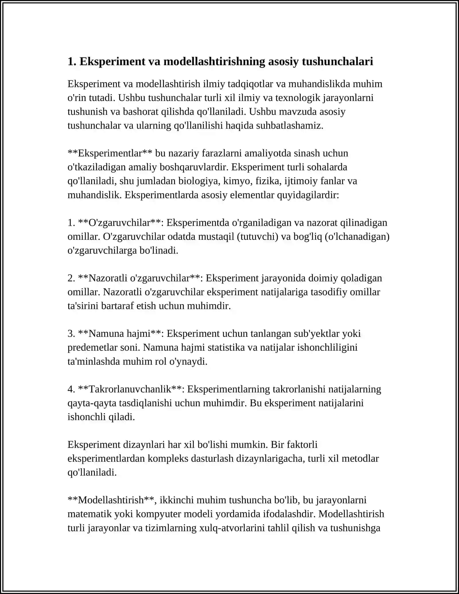 EKSPERIMENT VA MODELLASHTIRISH USLUBLARINING O’ZIGA XOSLIGI 3