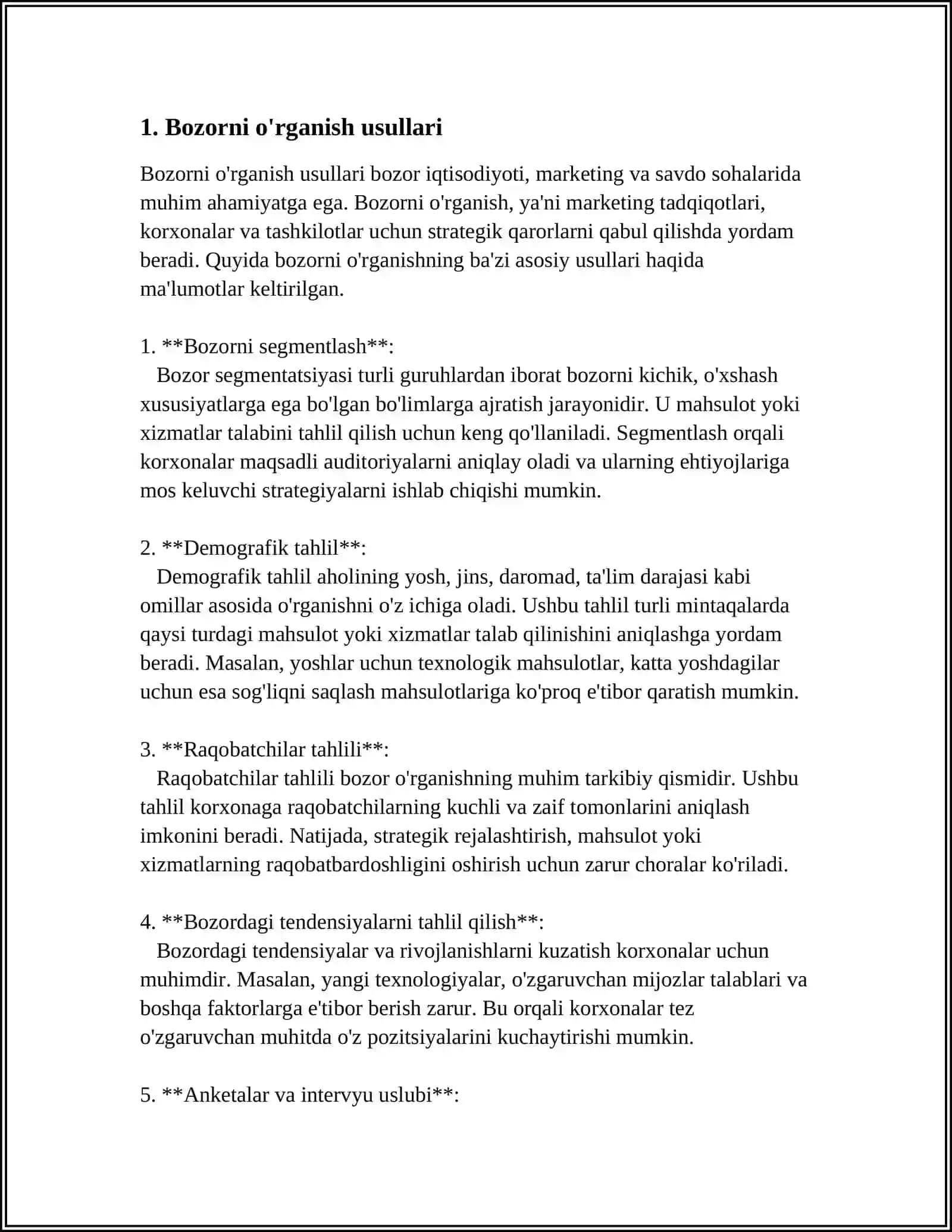 Bozorni o'rganish usullari 3
