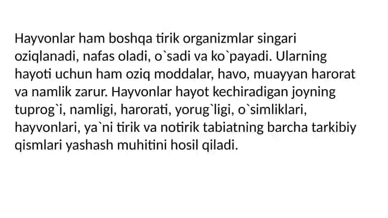 hayvonlar. hayvonlar turlari. ularning yashash muhiti 3