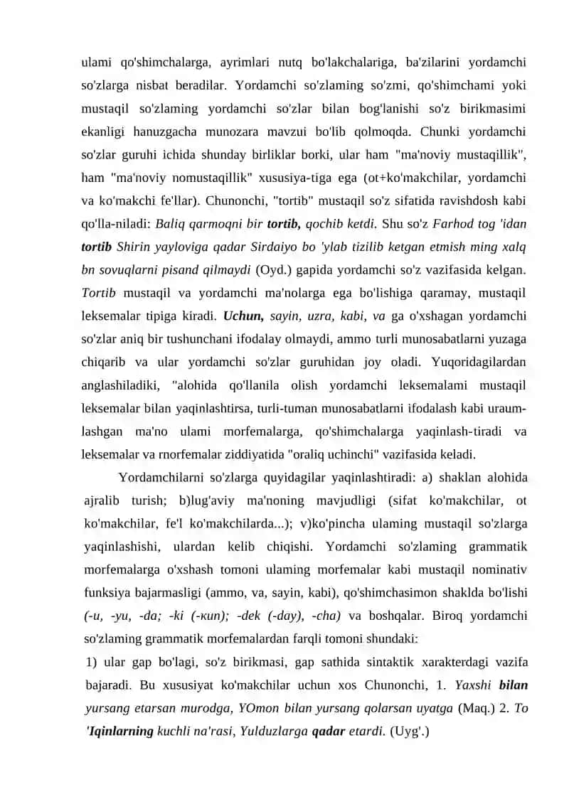 Yordamchi so’zlar. Ko’makchi va bog’lovchi 3