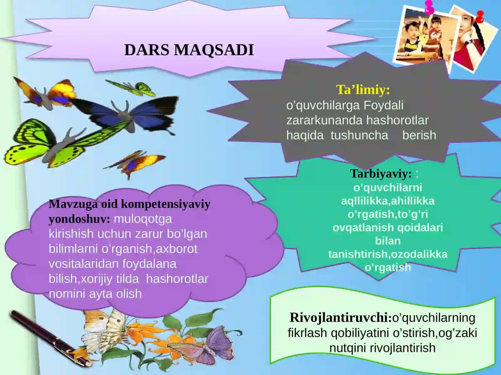 3-sinf Tabiiy Fan (Science) Hasharotlar mavzusida dars ishlanma 3
