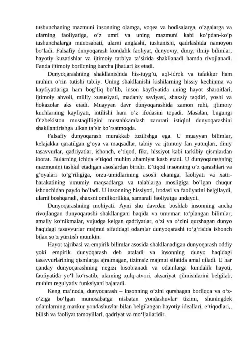 Dunyoqarashning mohiyati, tuzilishi va asosiy funksiyalari 3
