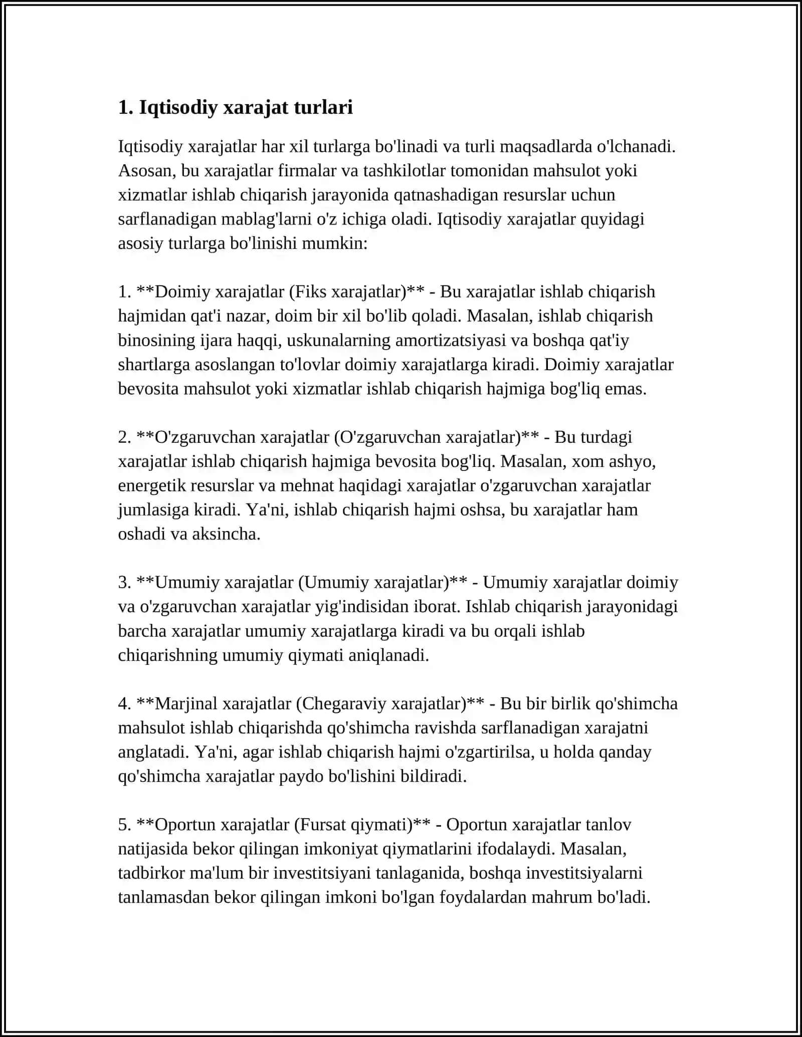 IQTISODIY HARAJATLAR VA FOYDA 3