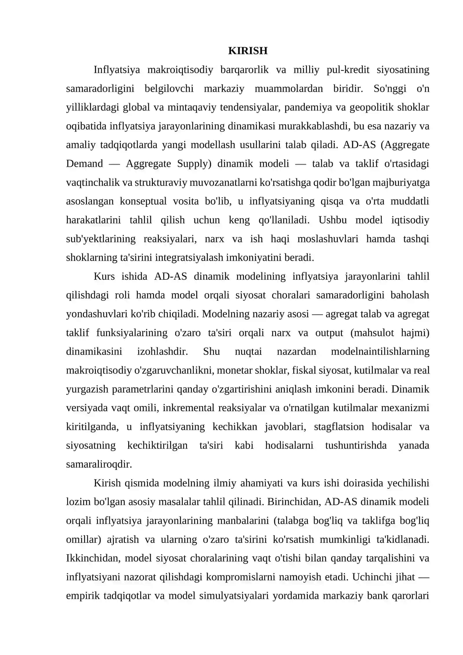 Ad-AS dinamik modeli inflyatsiya jarayonlarini tahlil qilish vositasi sifatida 3