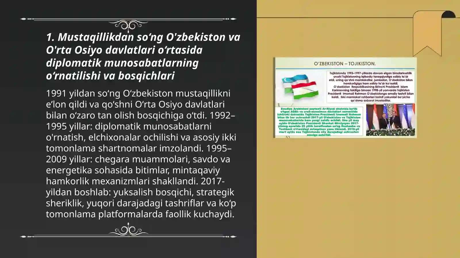 O'zbekiston Respublikasining O'rta Osiyo davlatlari bilan munosabatlari 3
