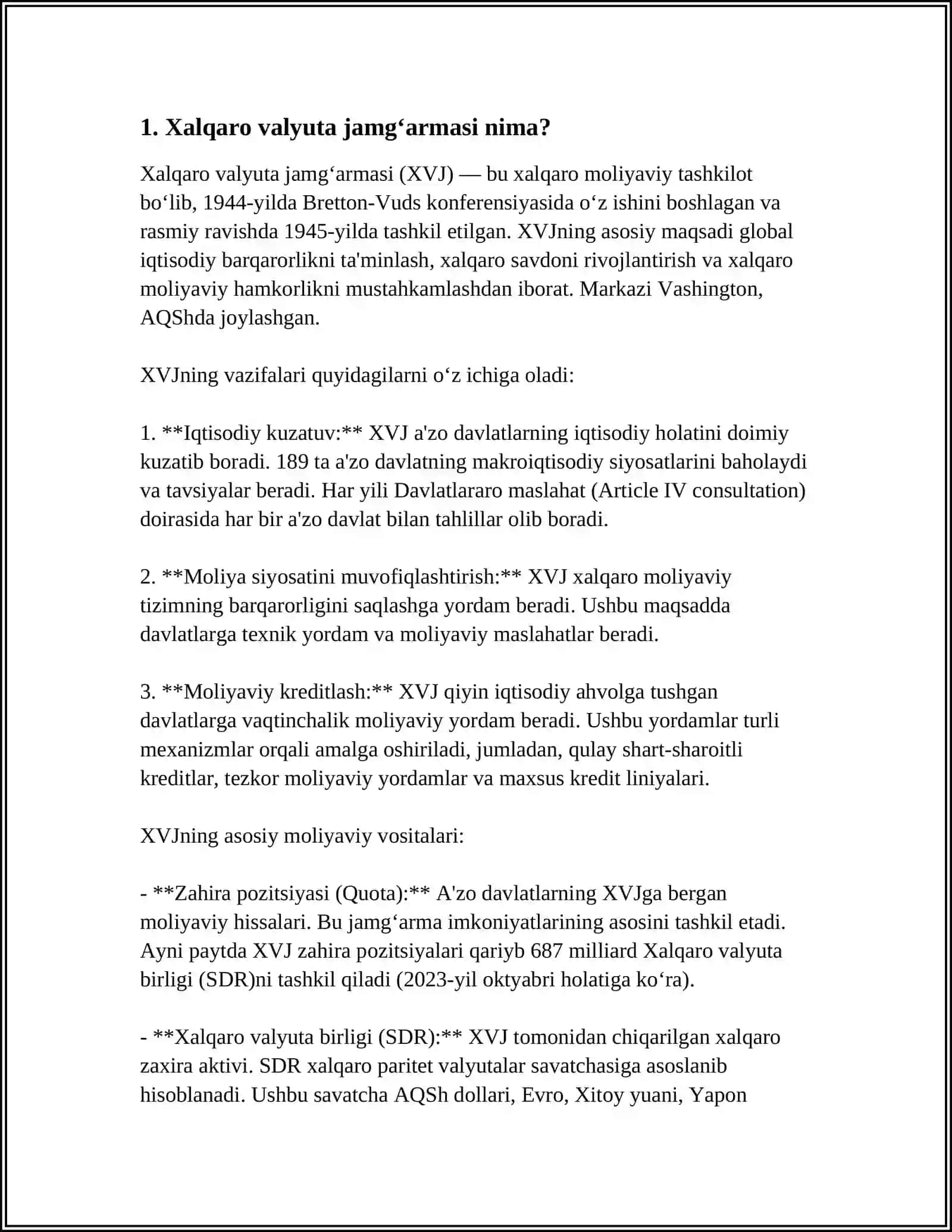 Xalqaro Valyuta Jamg'armasi va U Bilan Hamkorlik Masalalari 3