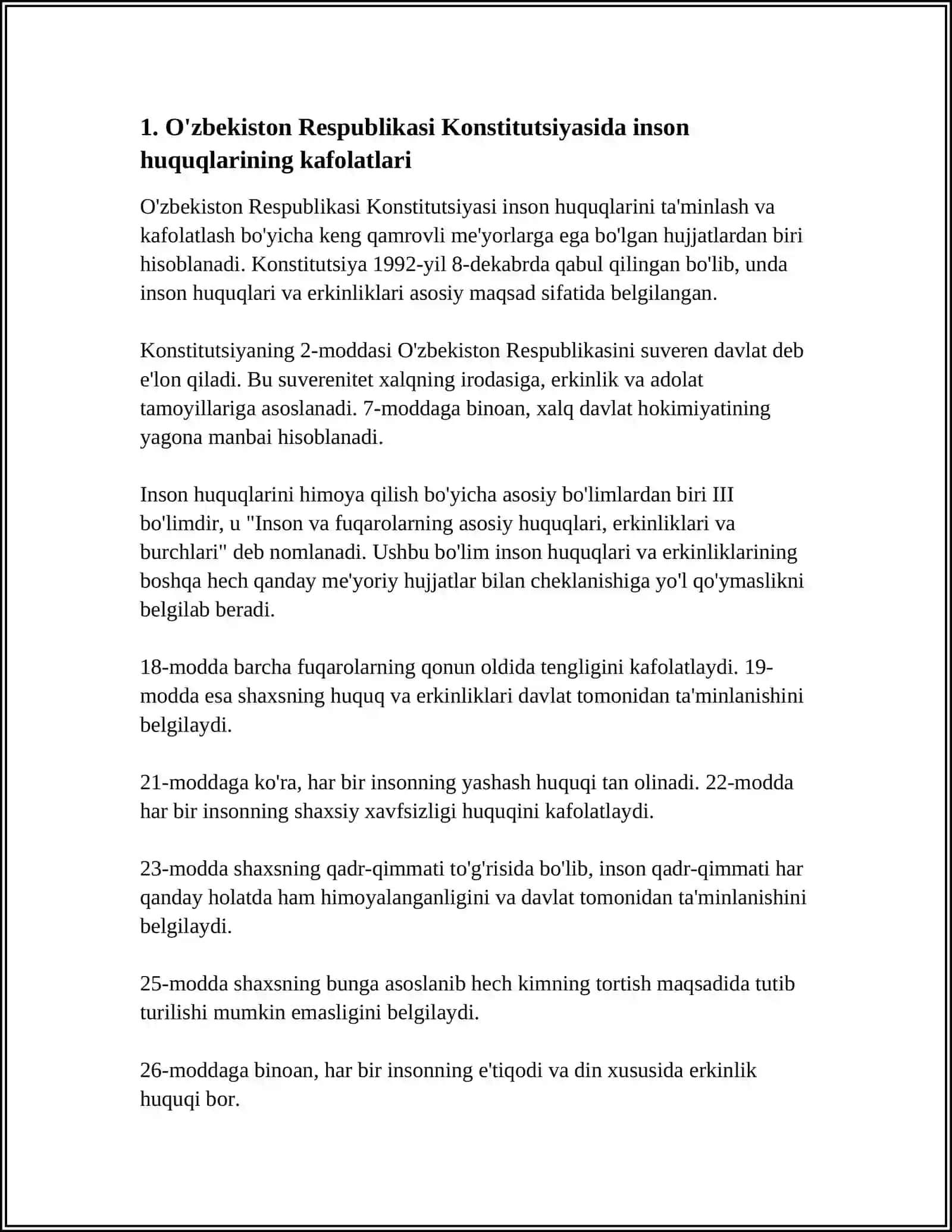 ŌZBEKISTONDA INSON HUQUQ VA ERKINLIKLARI TAMINLANISHINING KONSTITUTSYAVIY ASOSLARI 3