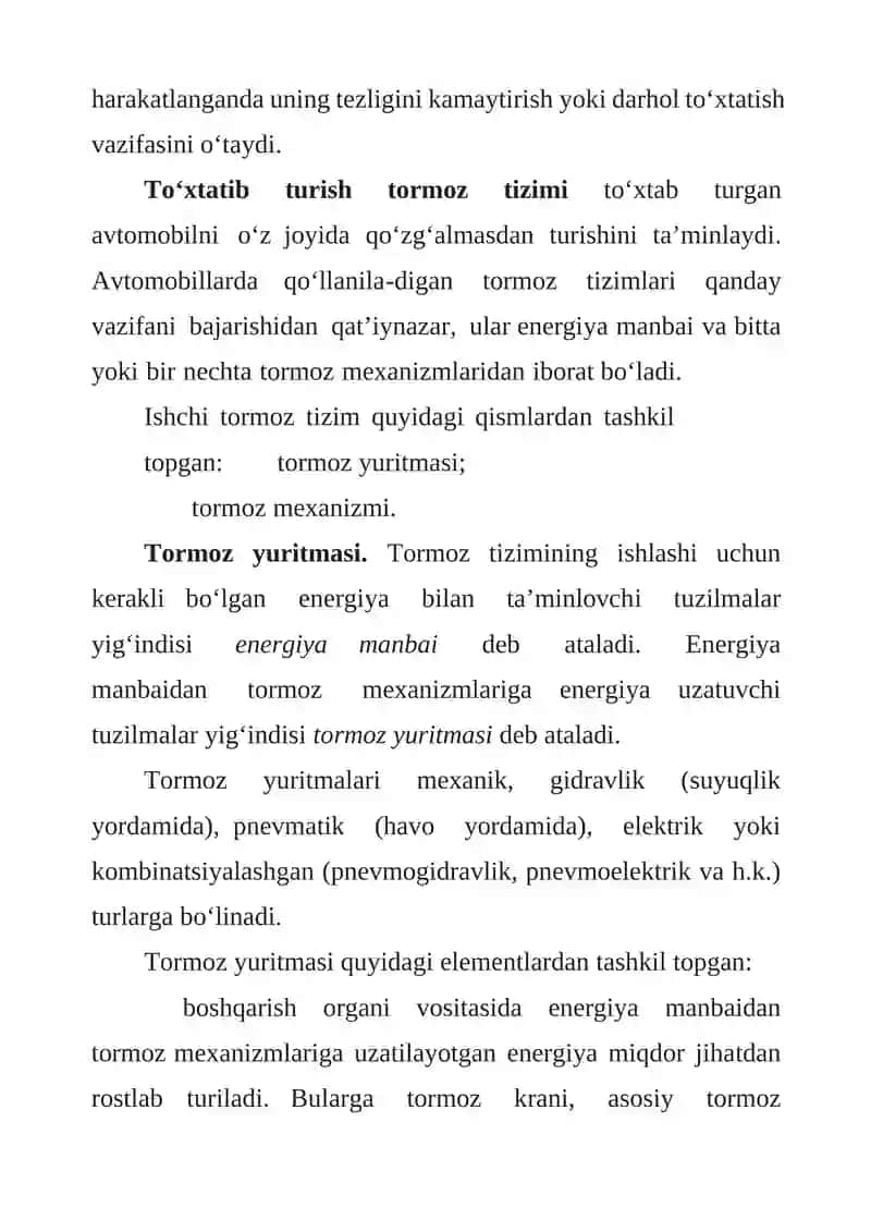ZAMONAVIY AVTOMOBILLARNING ISHCHI TORMOZ TIZMI 3