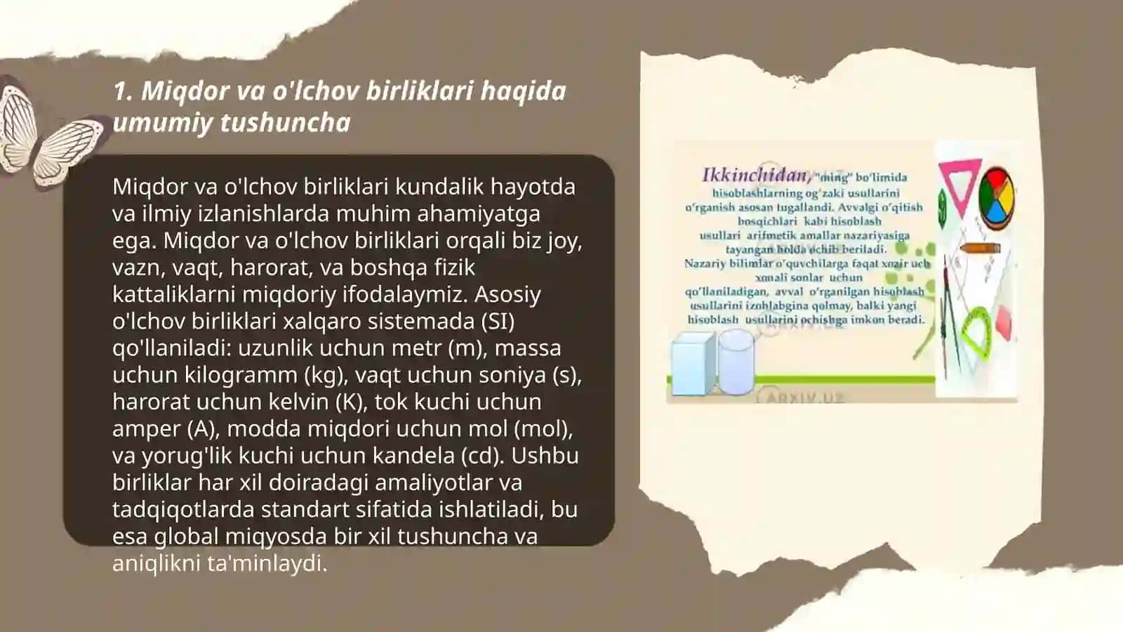 Miqdorlarni o'lchash, o'lchov birliklarining turlari orasidagi bog'liqliklar va ular ustida amallar bajarishga o'rgatish metodikasi 3