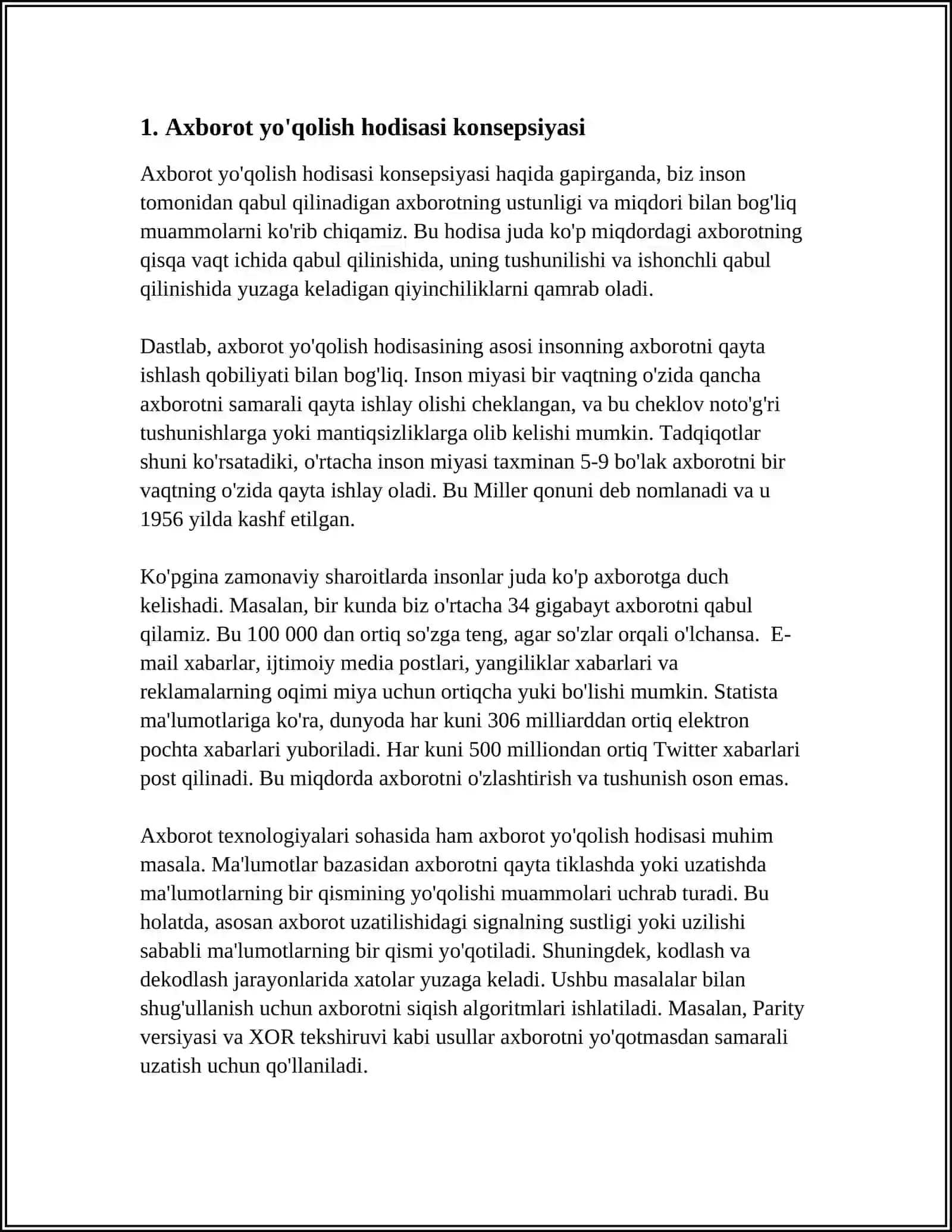 AXBOROT YO'QOLISH HODISASI VA BUNDAY HODISANI SPORADIK TIZIMLARDA BARTARAF QILISH TAMOYILLARI 3