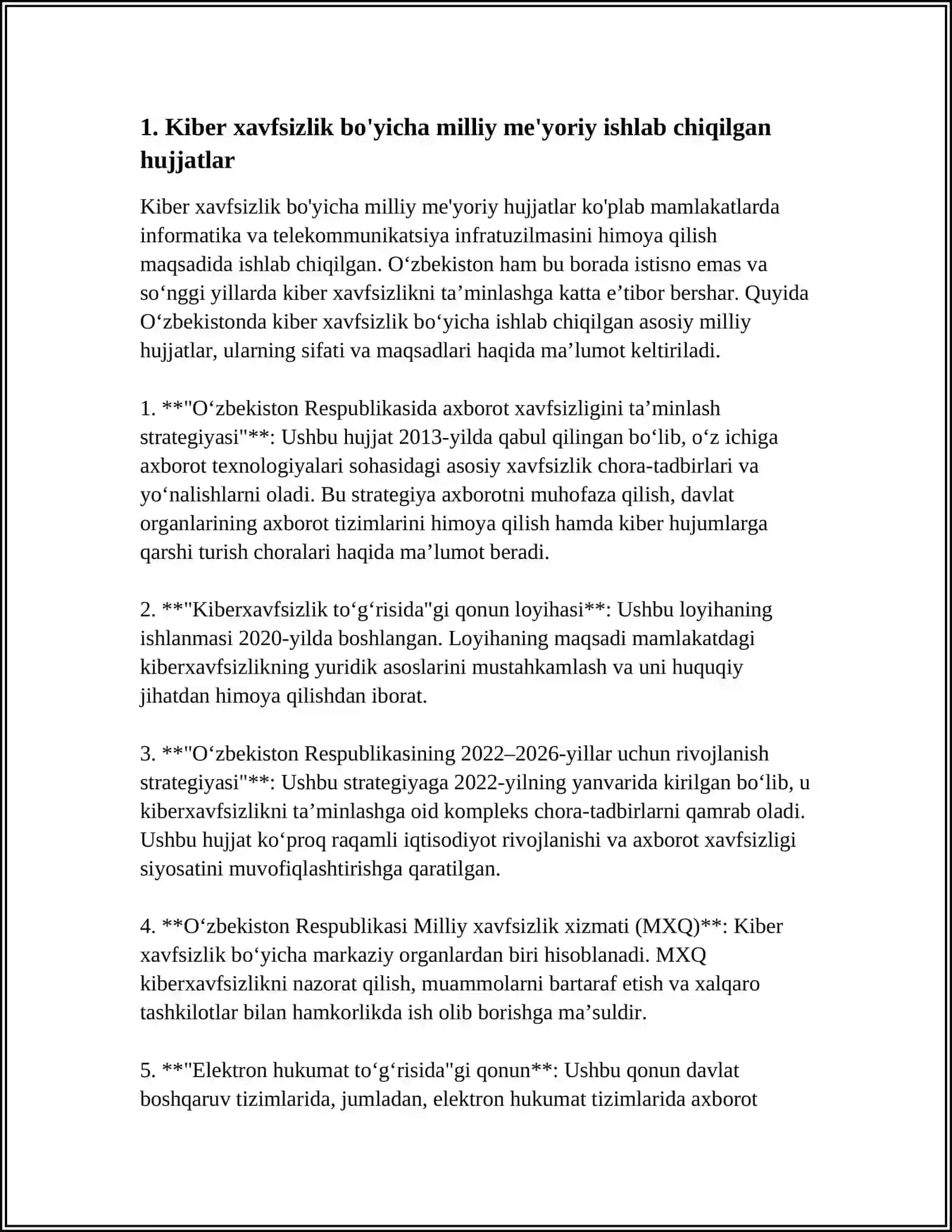 Kiber xavfsizlik bo'yicha milliy me'yoriy hujjatlar 3