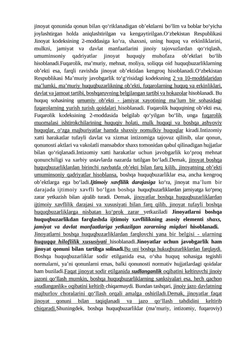 Jinoyat tushunchasi. Jinoiy javobgarlik va uning asoslari. 3