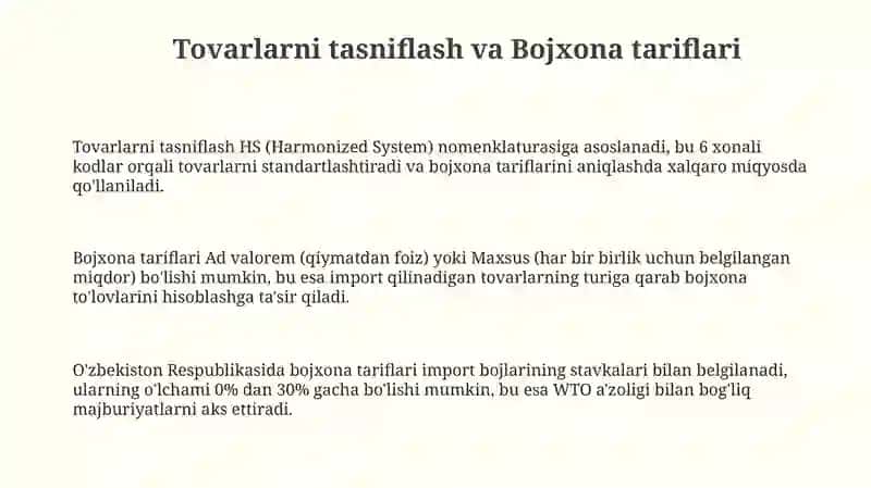 Tovarlarni tasniflash va Bojxona tariflari 3