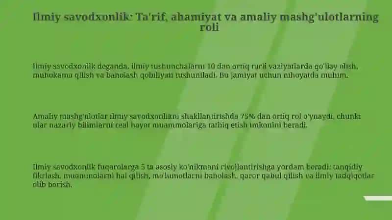 Ilmiy Savodxonlikni Rivojlantirish Metodikasi 3