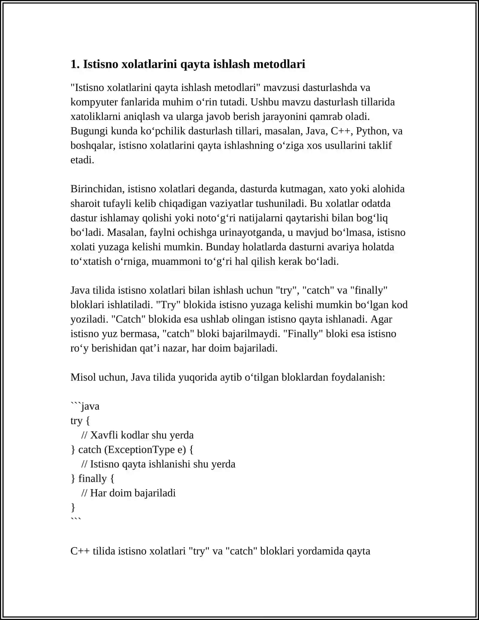 ISTISNO XOLATLARNI QAYTA ISHLASH 3