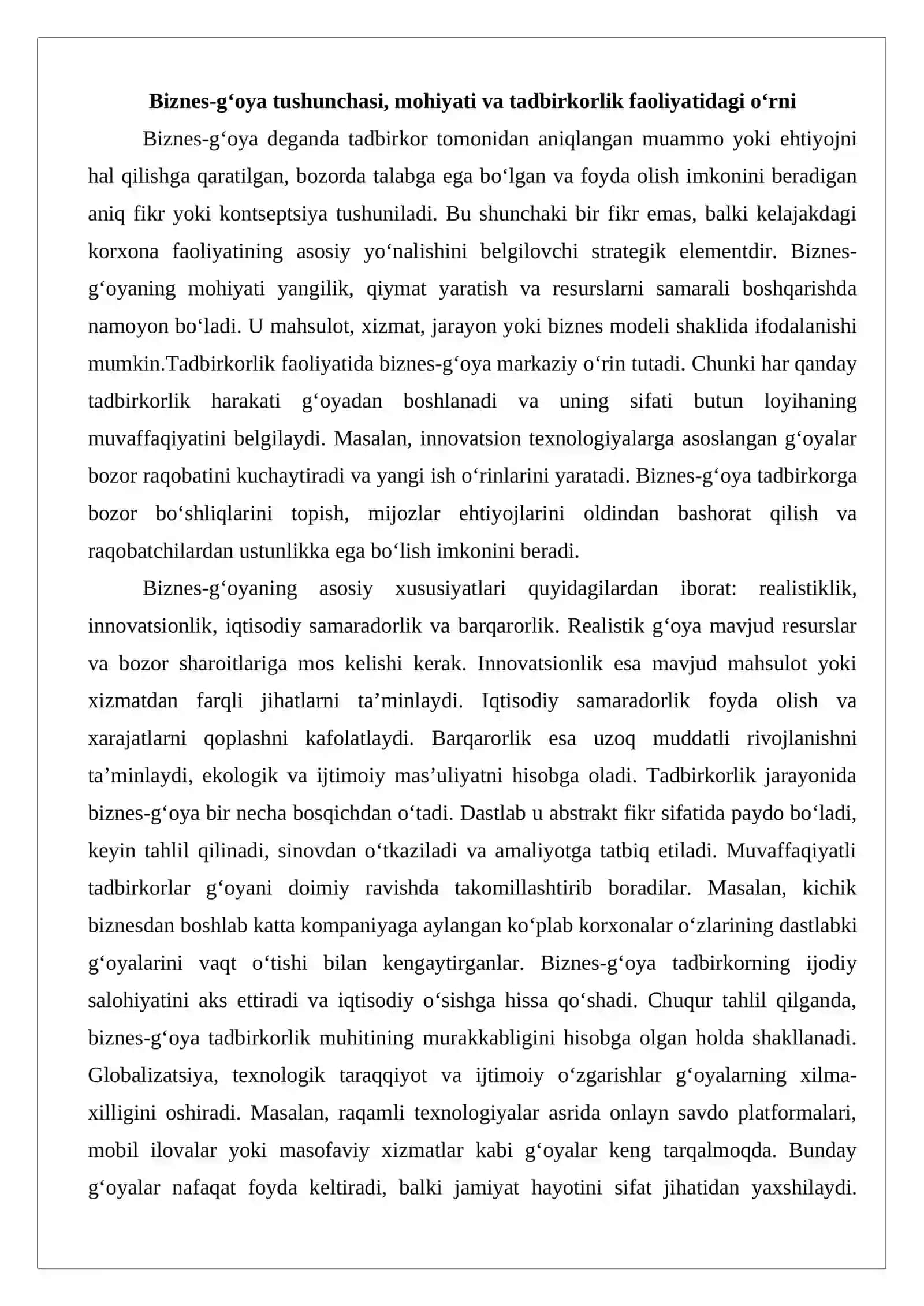Biznes-g‘oyani shakllantirish va uni baholash jarayoni 3
