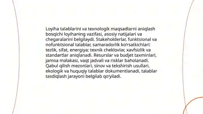 Loyiha talablarini va texnologik maqsadlarni aniqlash 3