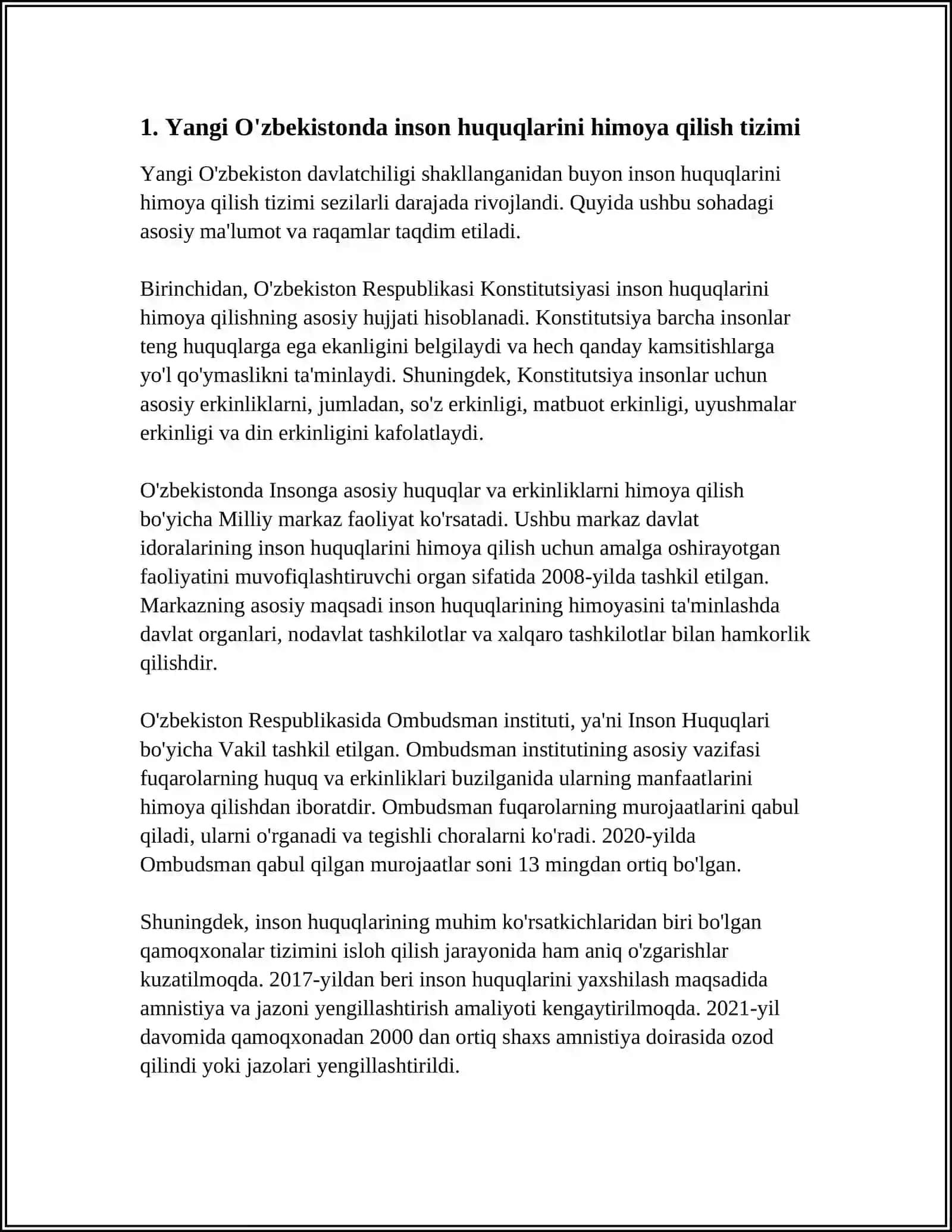YANGI O‘ZBEKISTONDA INSON HAQ-HUQUQLARI VA ERKINLIKLARI KAFOLATINING YARATILISHI 3