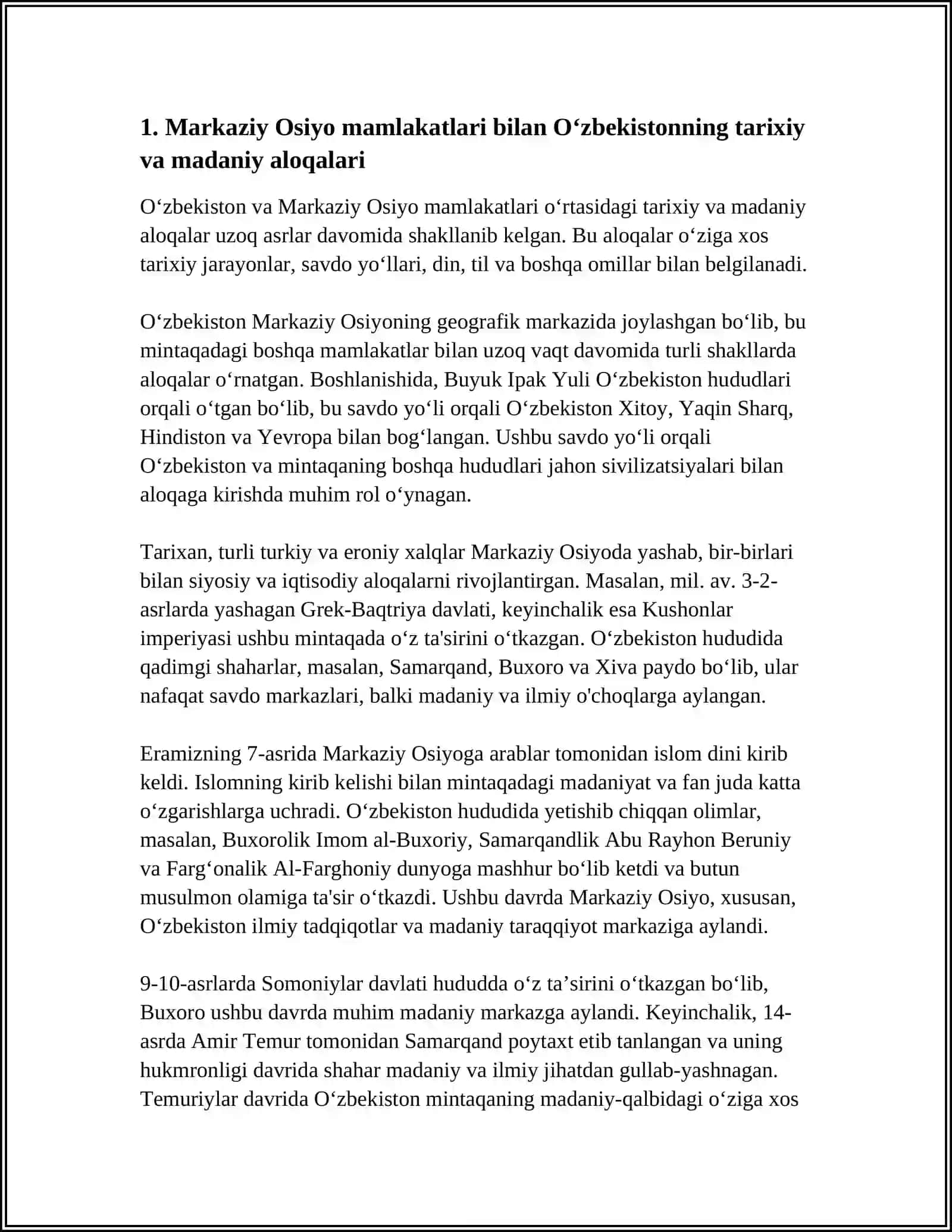 MARKAZIY OSIYO MAMLAKATLARI BILAN UZBEKISTAN MUNOSABATLARI 3