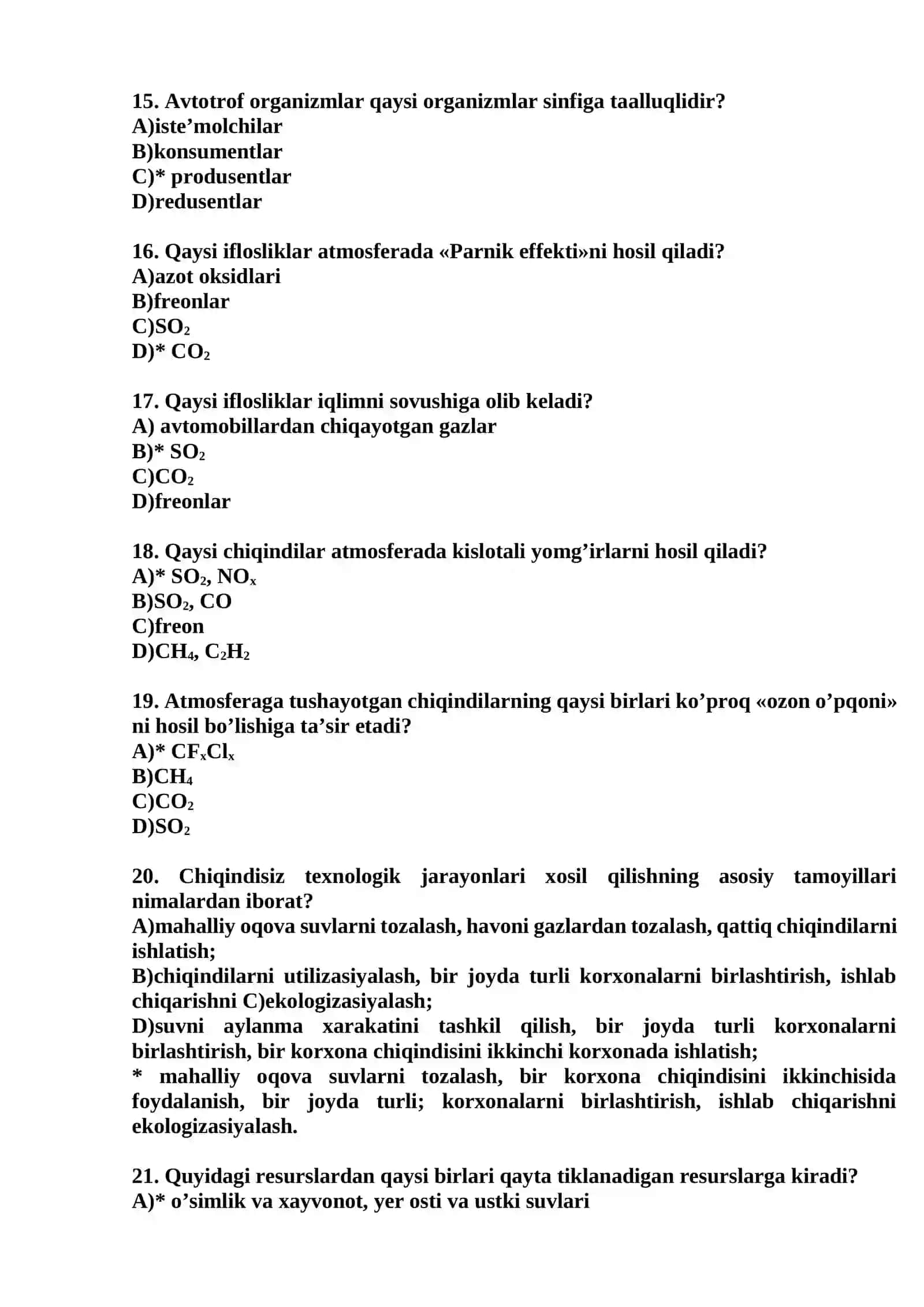 EKOLOGIYA FANIDAN TEST SAVOLLARI 3