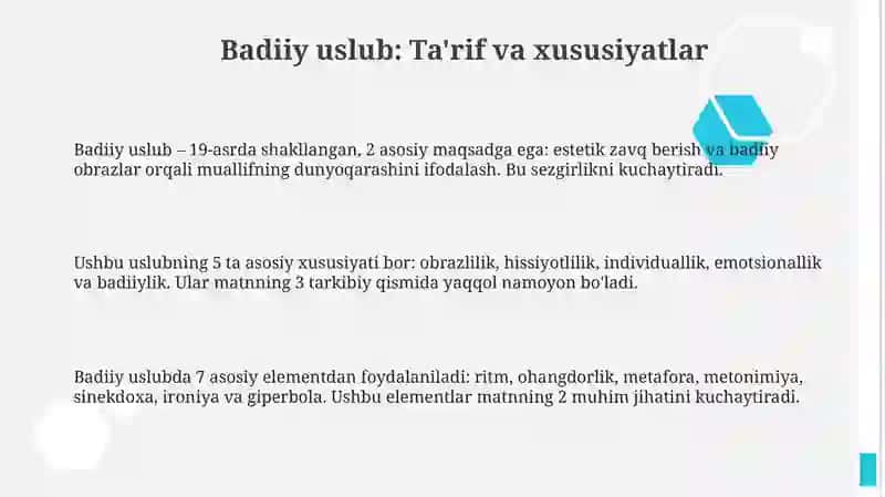 Badiiy uslubga xos badiiy matn yozish 3