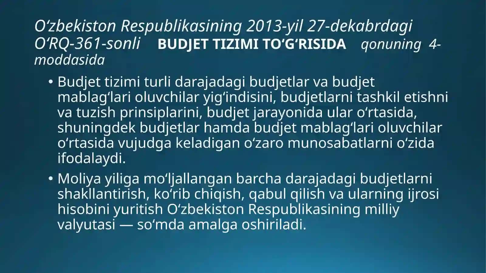 Byudjet tizimi byudjetlari xarajatlari g‘azna ijrosi 3