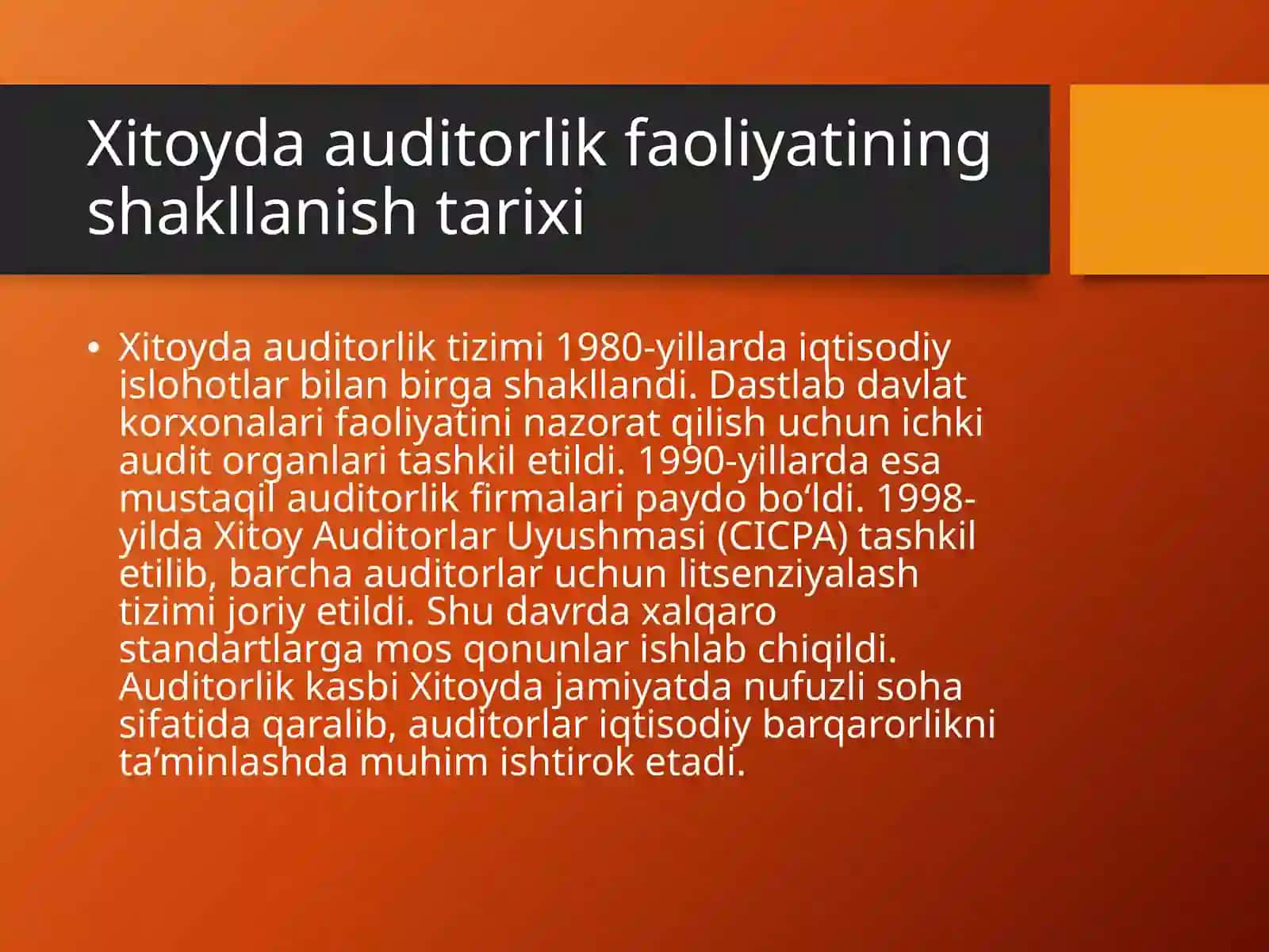Auditorlik faoliyati Xitoy va Yaponiya kompaniyalari orasida 3