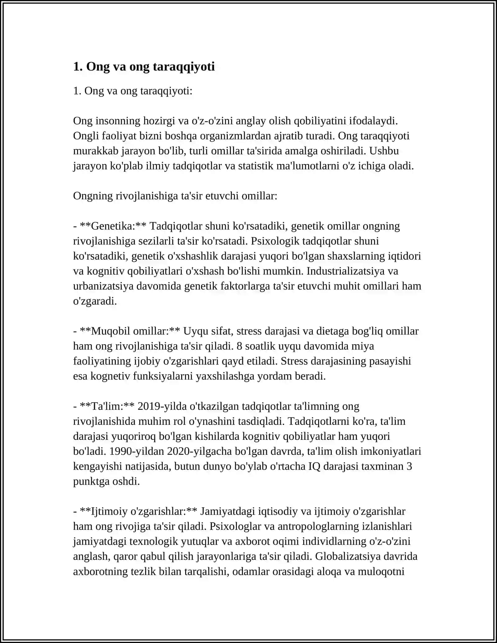 HULQ ATVORNING PISIHALAGIK ASOSI ONG TARAQQIYOTI VA ONGSIZLIK 3