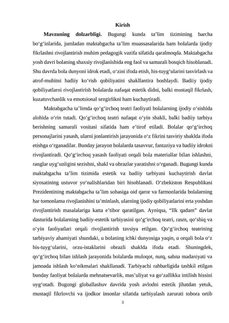 “Maktabgacha yoshdagi bolalarni qo‘g‘irchaq teatri personajlarini yasash orqali badiy ijodiy qobilyatlarni shakillanishining tarbiyaviy ahamiyati” 3