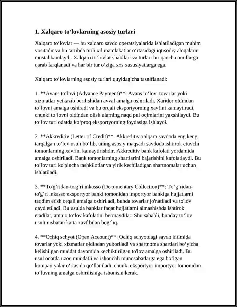 Xalqaro Toʻlovlar va Ularning Shakillari 3