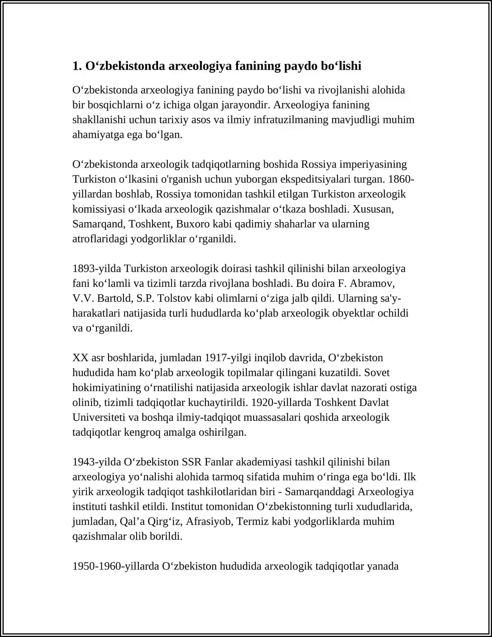 OʻZBEKISTONDA ARXEOLOGIYA FANINING RIVOJLANISHI 3