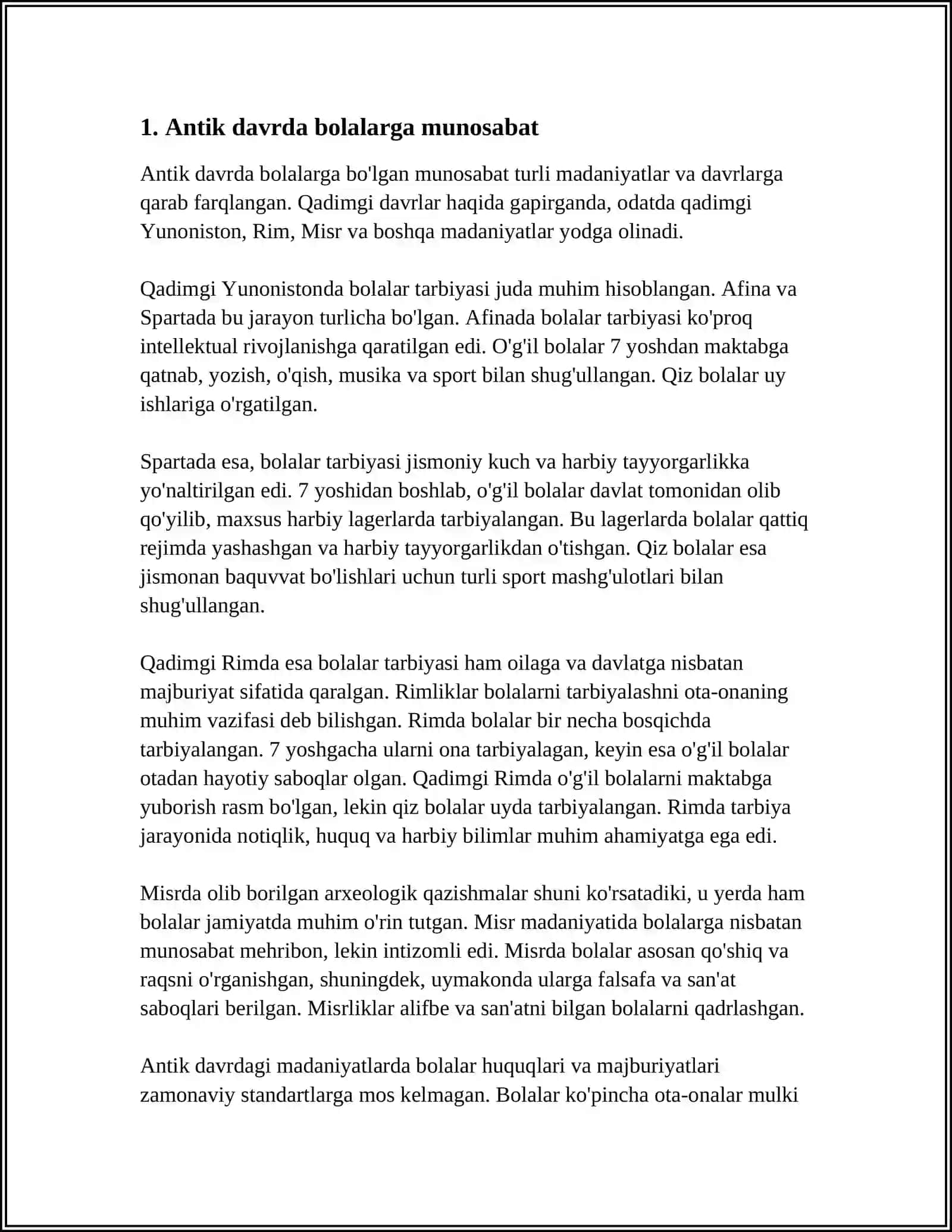 ANTIK DAVRDAN HOZIRGI KUNGACHA OILALARDA BOLALARGA MUNOSABAT 3