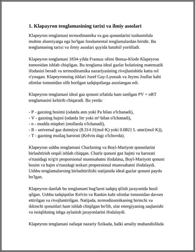 KLAPAYRON. MENDALEYEV TENGLAMASI VA UNVERSAL GAZ DOIMIYSI 3