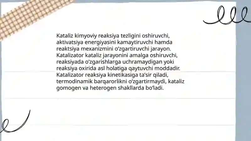 Kataliz va katalizator tushunchalarining asosiy taʼrifi 3