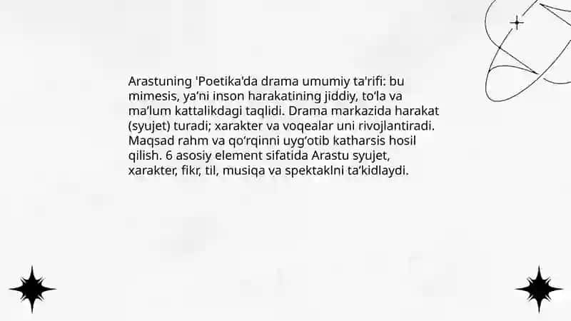 Arastuning poetika asarida drama nazariyasining asosiy qoidalari 3