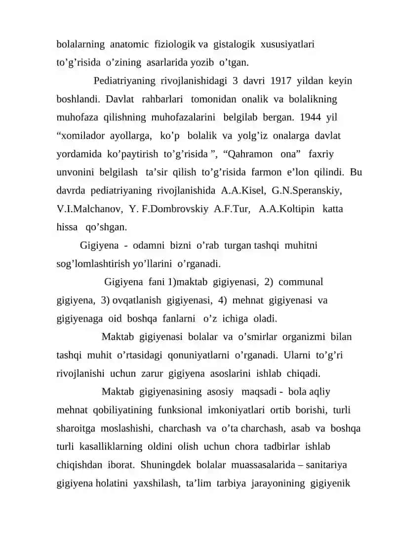 PEDIATRIYA VA BOLALAR GIGIYENASI FANINING MAQSAD VA VAZIFALARI 3