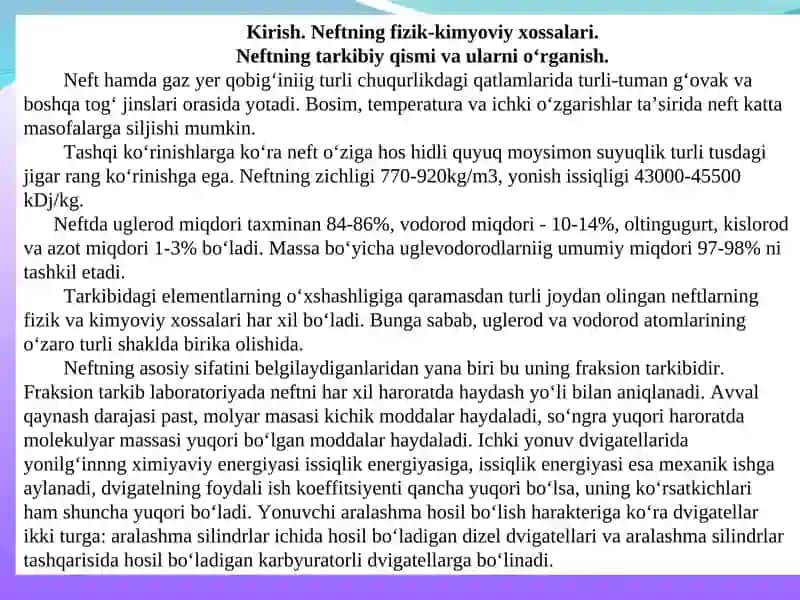 Neftkimyoviy sintez jarayonida hosil                                                    bo‘ladigan mahsulotlarning fizik-kimyoviy tavsiflari 3