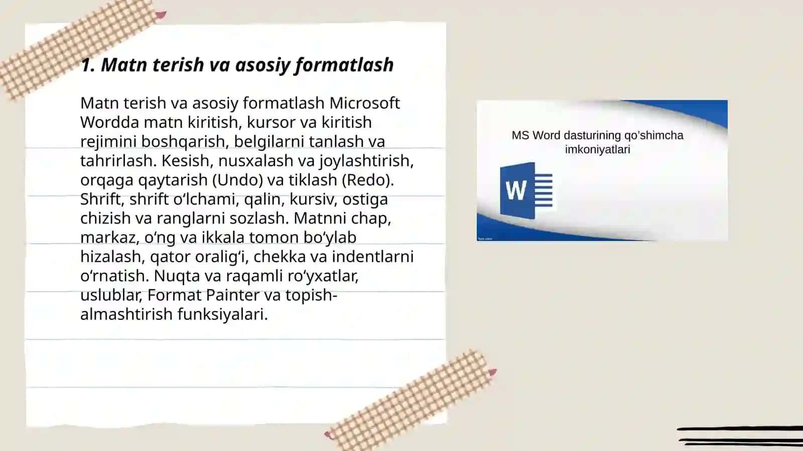 Microsoft Word dasturining imkoniyatlari 3