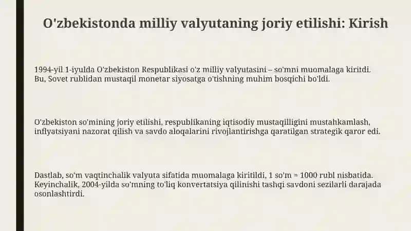 O'zbekistonda milliy valyutaning muomalaga kiritilishi 3