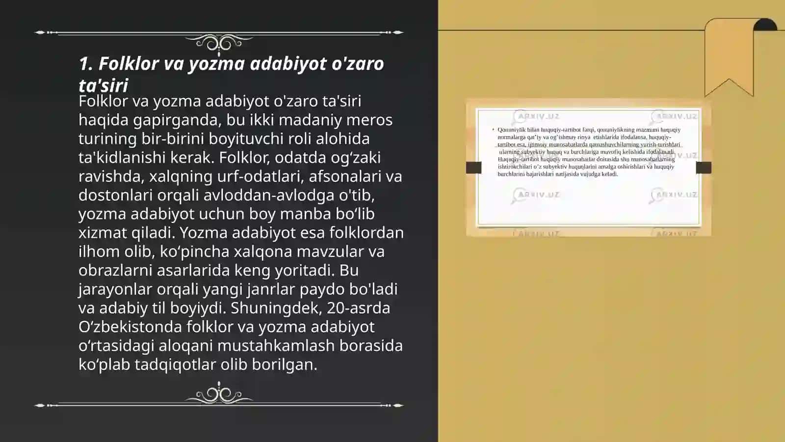Folklor va yozma adabiyot munosabatlari. Folklorizm tushunchasi 3