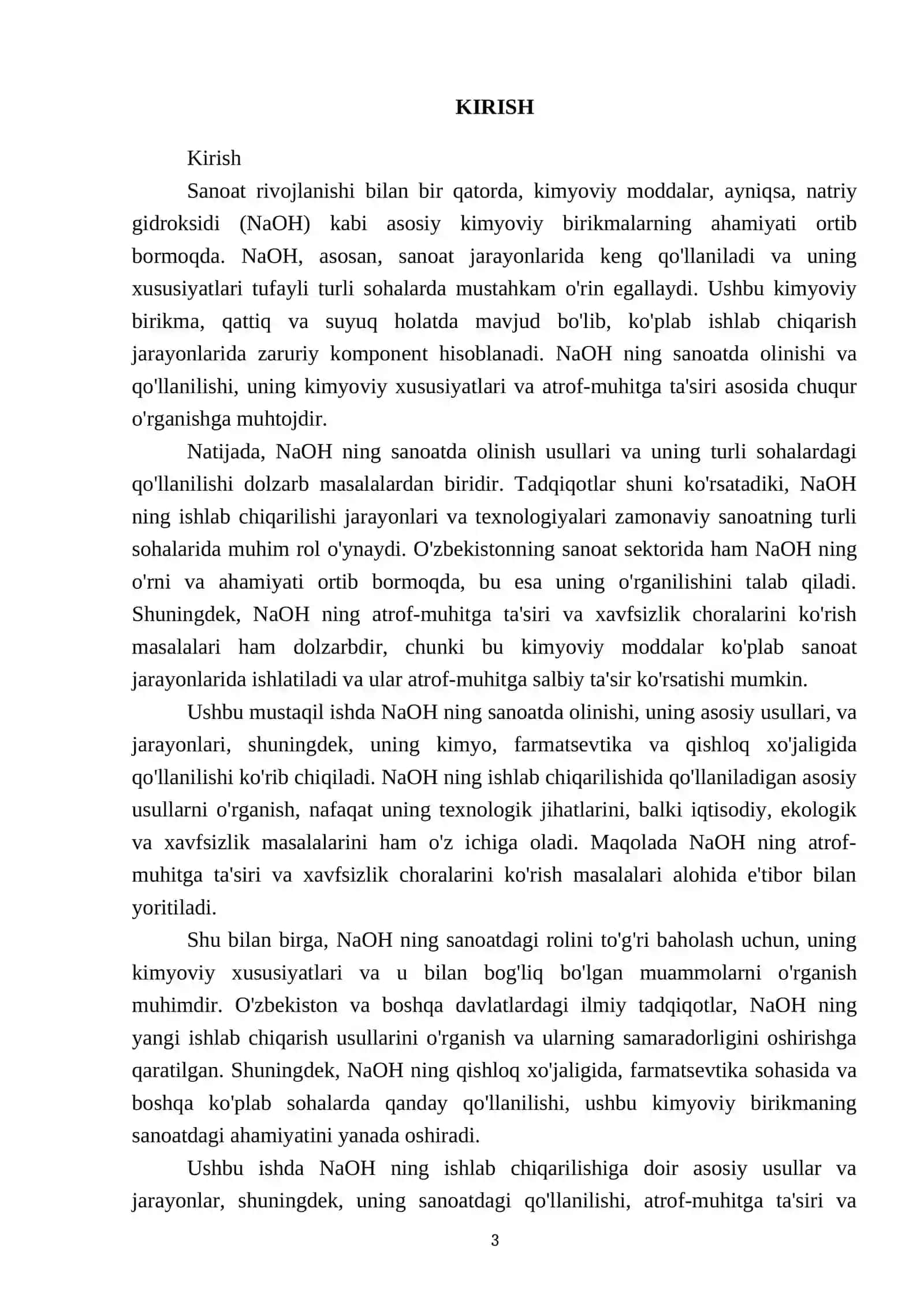 Sanoatda NaOH ning olinish usullari. Uning ishlatilishiga misollar 3