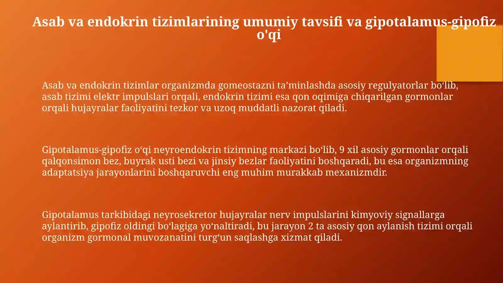 Asab va endokrin tizimlarining umumiy tavsifi va gipotalamus-gipofiz o'qi 3