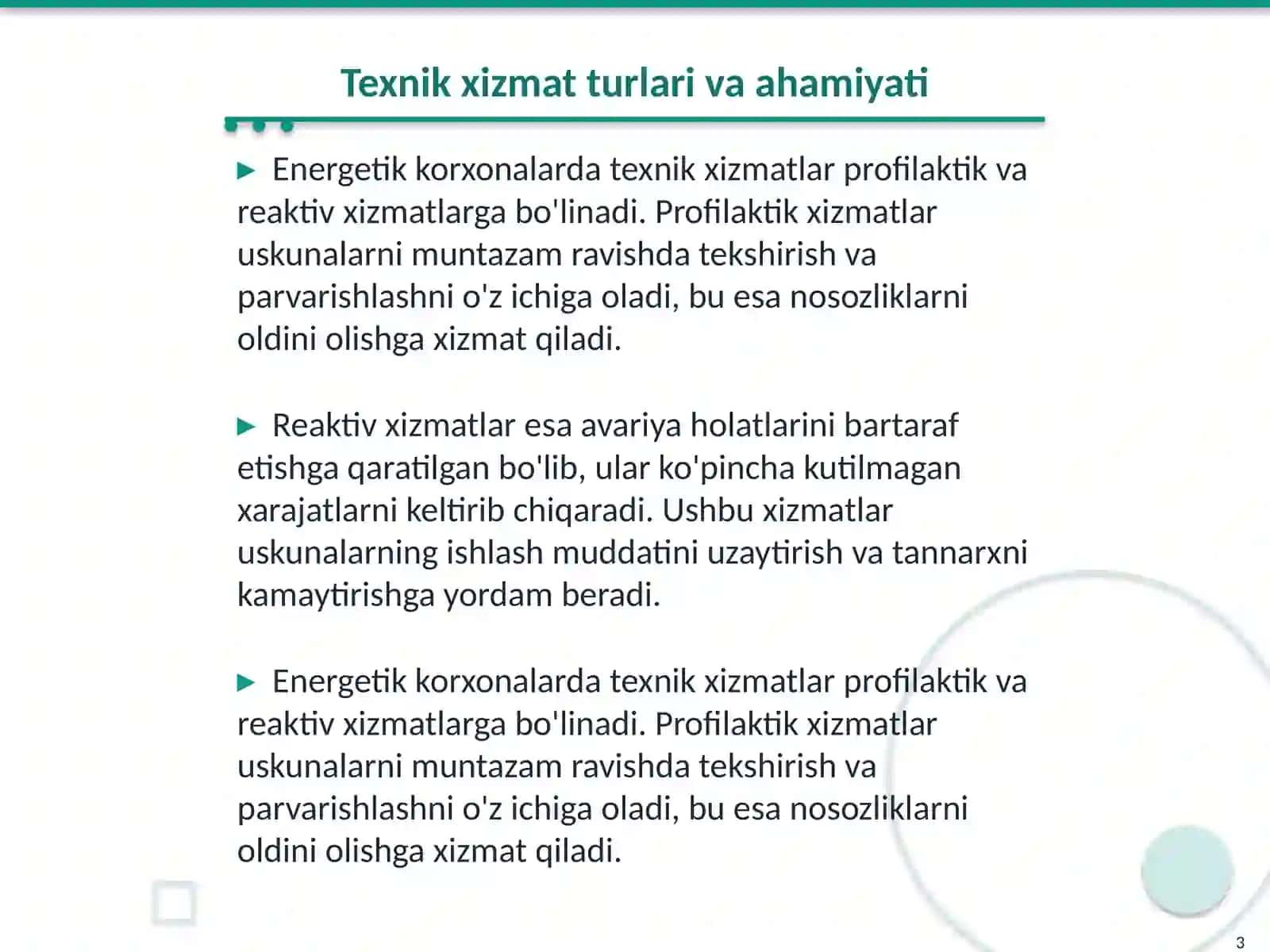 Energetik korxonalarda texnik xizmat xarajatlarini tannarxga ta’siri 3