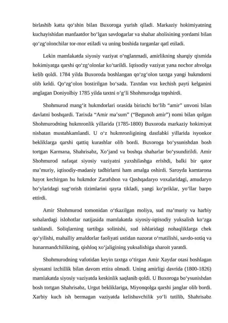 Buxoro amirligi XVIII asr ikkinchi yarmi-XIX asrning birinchi yarmisiyosiy 3