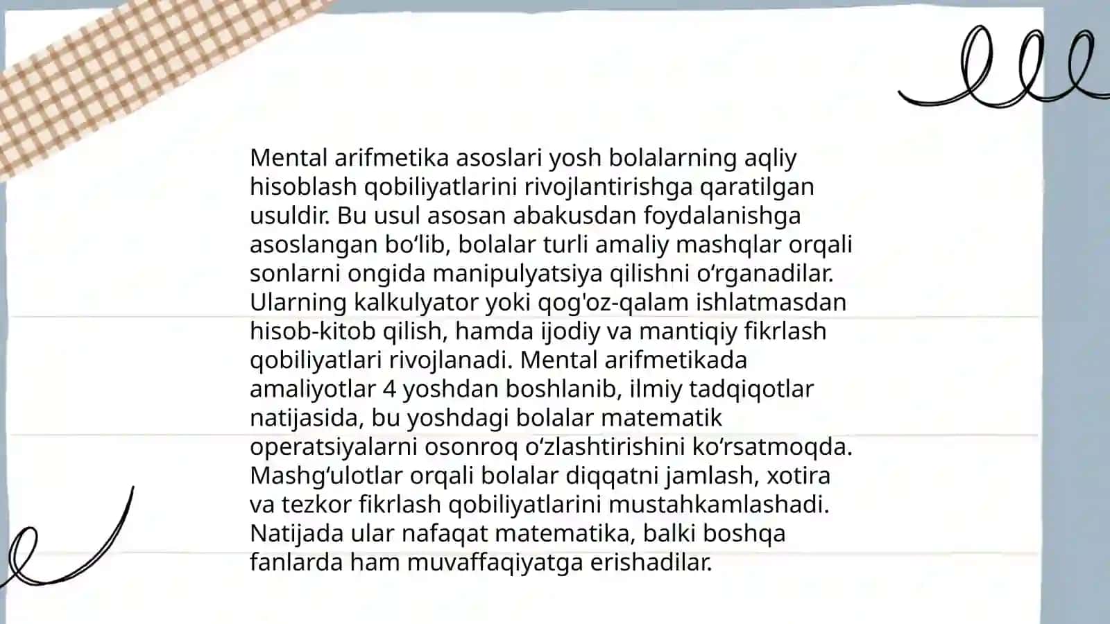 Mental arifmetik masalalar vositasida 6-7yoshdagi bolalarni matematik tasavvurlarini shakllantirish 3
