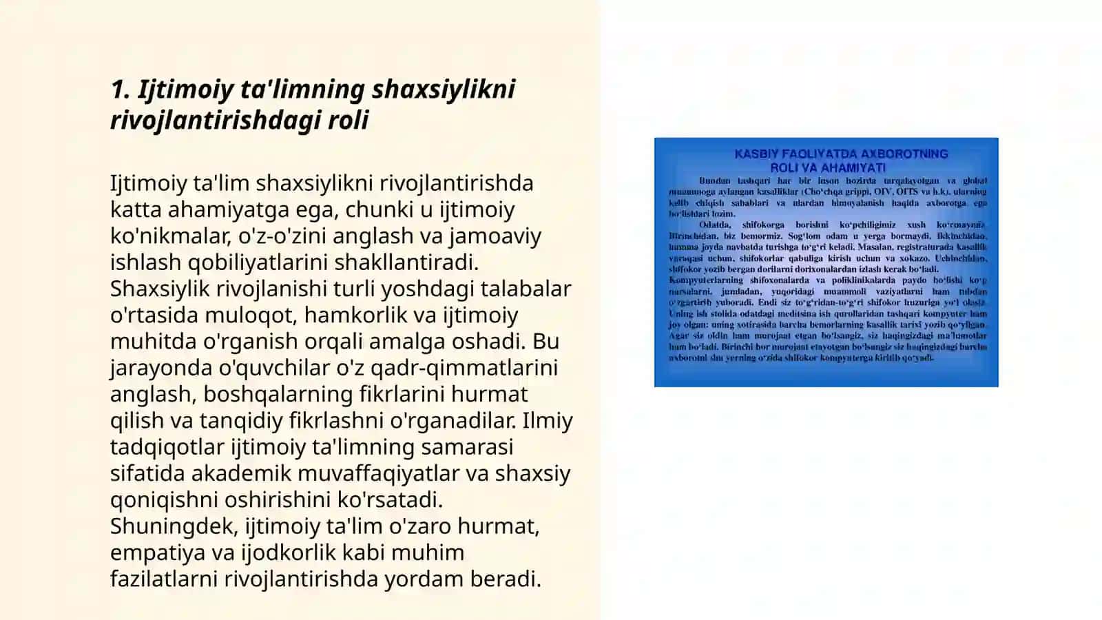 Ijtimoiy talimning shahsiylik sifatlarini shaklantirish shahslararo munosobotlar tajribasini ozlashtirishdagi orni va ahamiyati 3