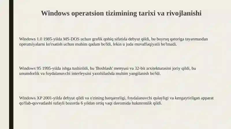 Windows operatsion tizimi tarixi va unda ishlash asoslari 3