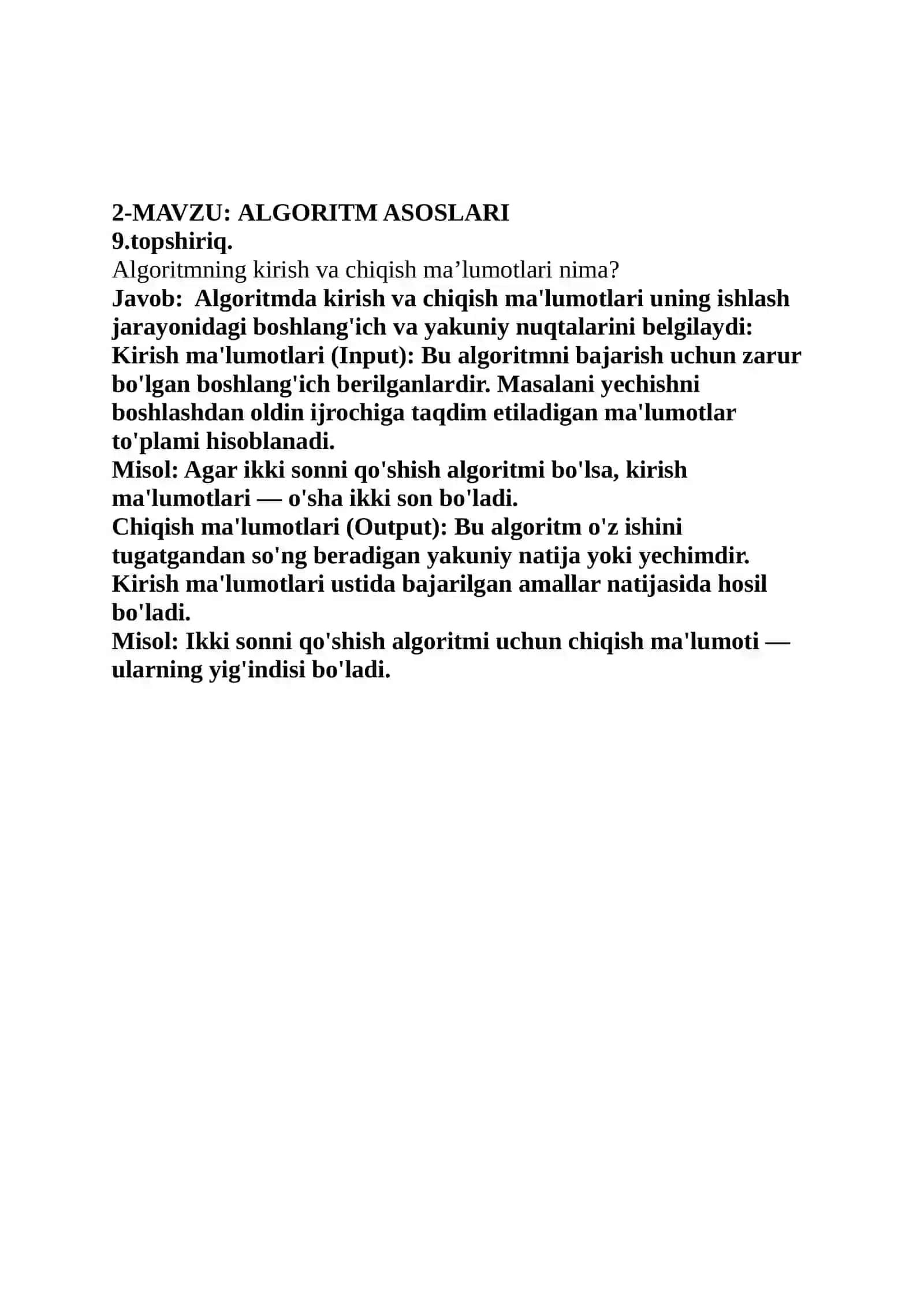MA’LUMOTLAR TUZILMASI VA ALGORITMLAR FANIDAN JORIY NAZORAT (JN) UCHUN MUSTAQIL TA’LIM TOPSHIRIQLARI JAVOBLARI 3