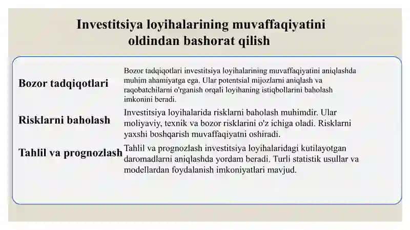 Risk va noaniqlik sharoitda investitsiya loyihalarini tahlil qilish va baholash usullari 3